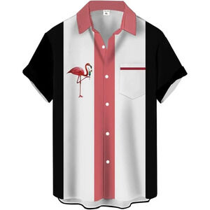 ❤️Men Pink Print  Short Sleeve Hawaiian Fit Casual Button Down Beach Shirts